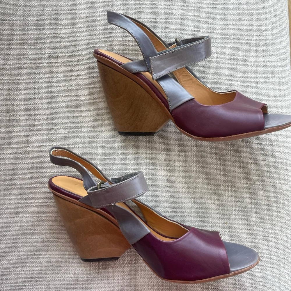 Deadstock Vintage Coclico Unique Purple and Grey Wooden Block Heels 💜